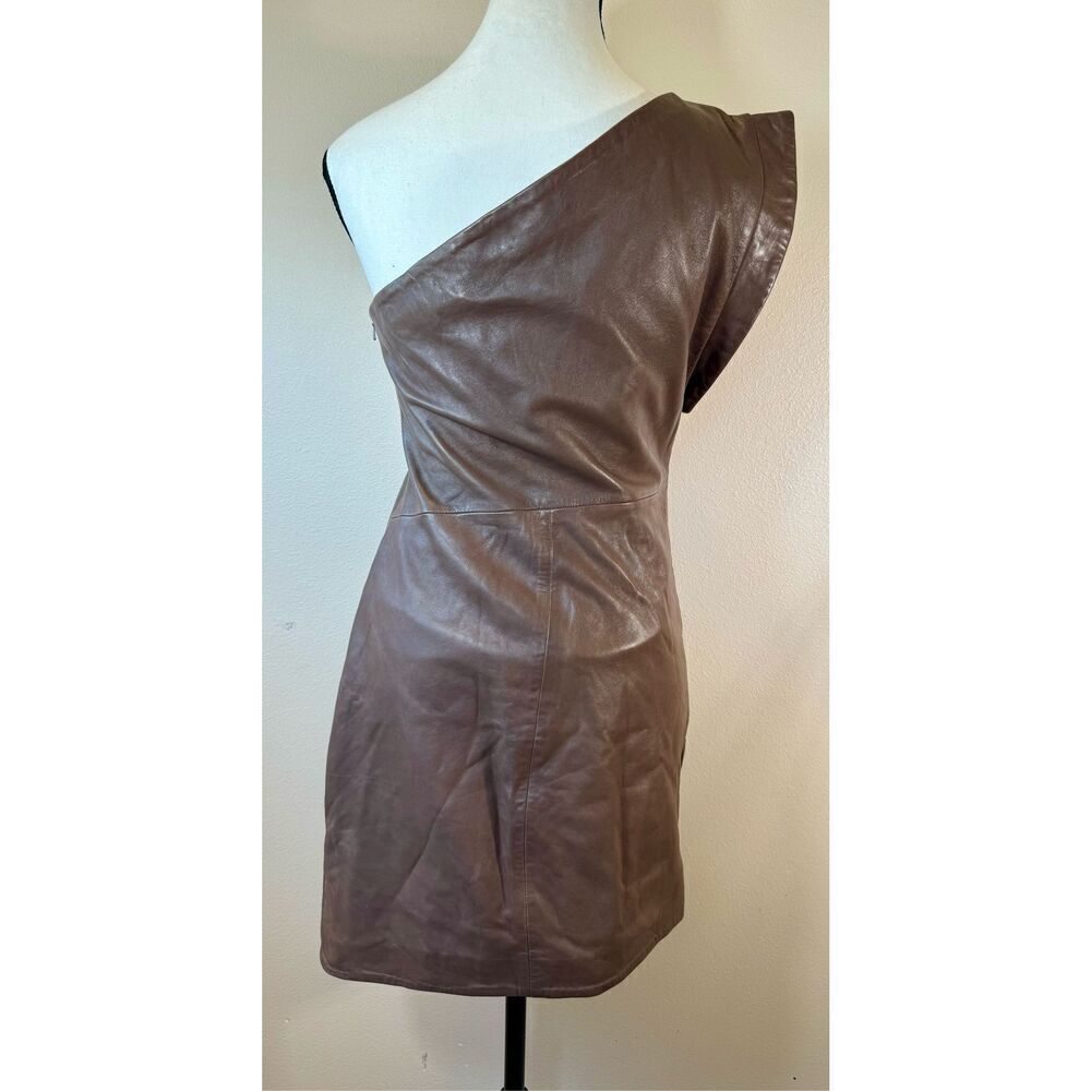 Lamarque Corey 100% Soft Leather Draped One Shoulder Lined Mini Dress Small - Picture 7 of 13